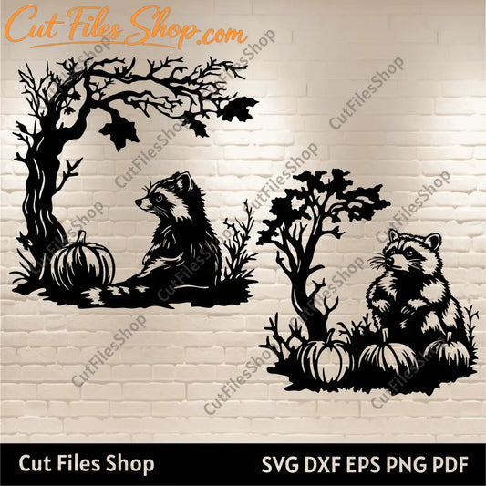 Autumn Raccoons SVG & EPS Files for Cricut and Silhouette, DXF for CNC Laser Cutting, Sublimation T-Shirt Design