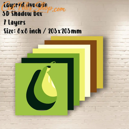 Layered Avocado SVG Template, 3D Shadow Box Papercut, DXF for Silhouette, Home Decor DIY, Paper Art Craft