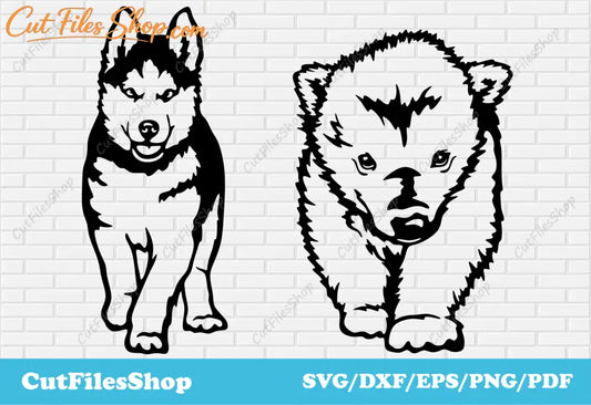 Baby Animals vector files, baby husky svg, baby polar bear svg, T - shirt designs, Laser dxf files, Cricut files - Cut Files Shop