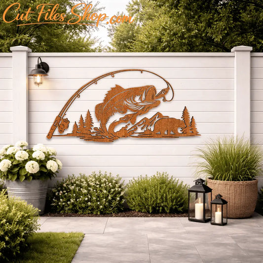 Bass fishing SVG for CNC plasma cutting
Custom fishing sign DXF file for laser cutting