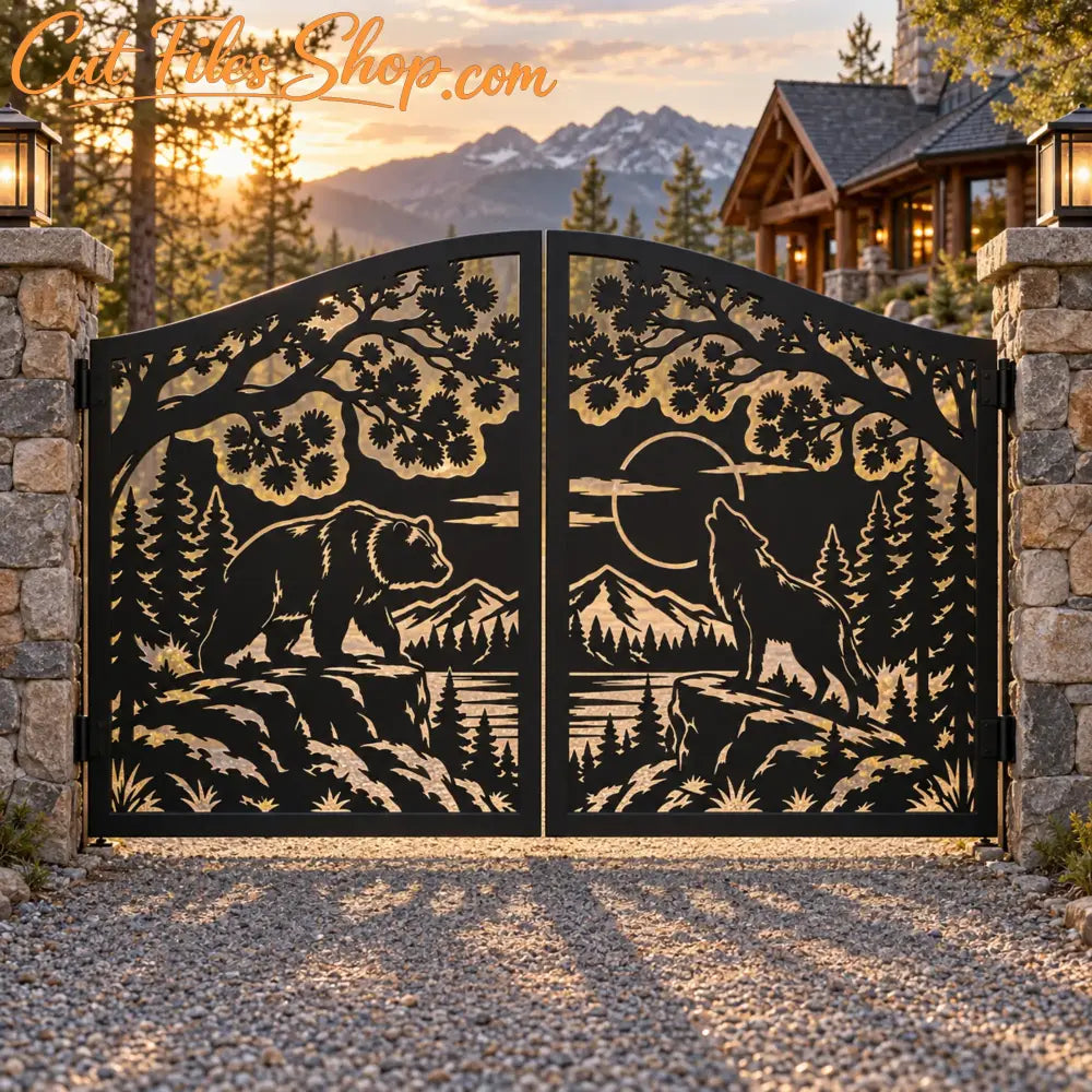 Bear and wolf gate DXF SVG design for CNC plasma cutting