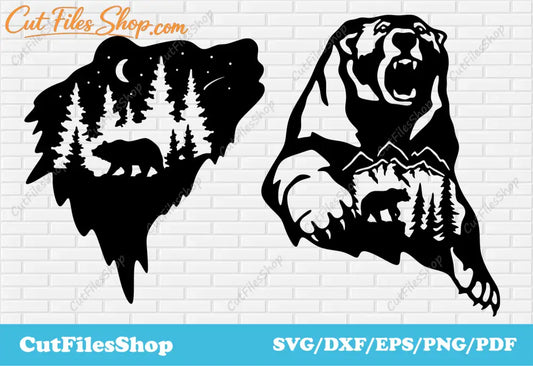 Bear art dxf for laser cut, Wildlife scene svg for cricut, Metal cutting files, Vector for T - shirt - Cut Files Shop