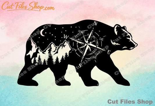 Bear cut file, bear silhouette, nature scene, wild animal wall art, cnc dxf file - Cut Files Shop