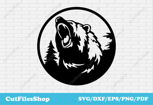 Bear decor dxf, svg for cricut, dxf for laser cutting, vector for shirts, Silhouette bear - Cut Files Shop
