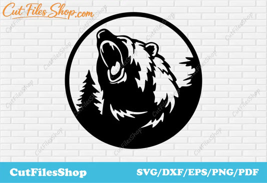 Bear decor dxf, svg for cricut, dxf for laser cutting, vector for shirts, Silhouette bear - Cut Files Shop