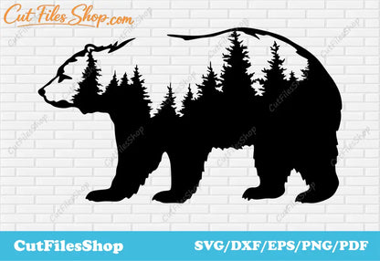 Bear dxf cut files, bear forest svg, bear art dxf, Cutting CNC files, Svg for Cricut - Cut Files Shop
