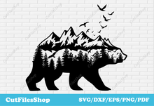 Load image into Gallery viewer, Bear dxf files, bear nature dxf, cnc files, cutting files images, dxf files for cnc plasma cutter - Cut Files Shop

