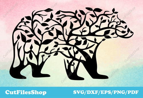 Bear dxf files for laser cutting, bear for cricut, svg art, animals dxf files for cutting - Cut Files Shop