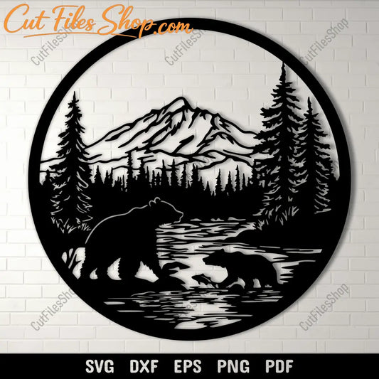 Bear Fishing DXF for CNC – Grizzly Bear with Fish SVG for Cricut & Laser Engraving