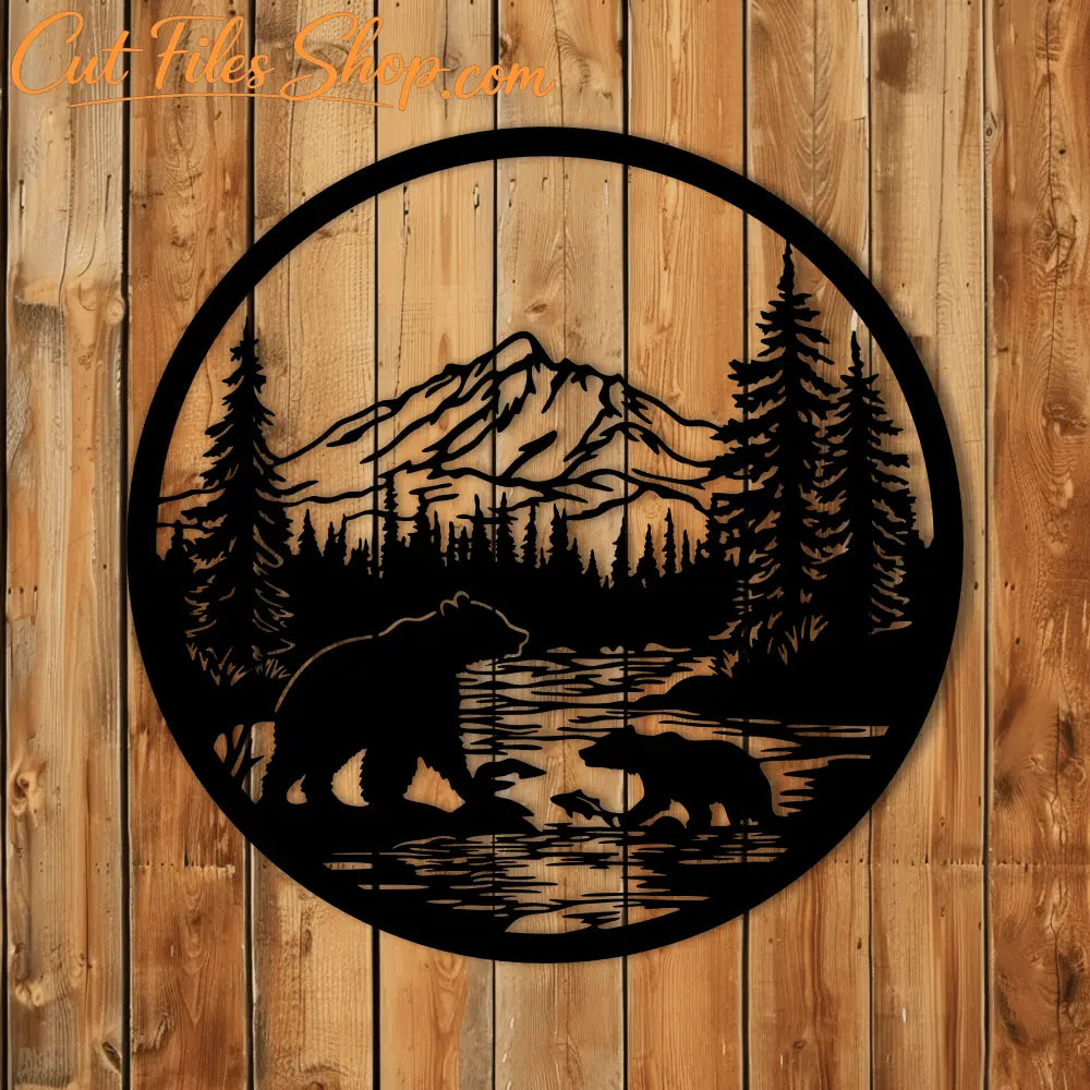 Bear Fishing Design – DXF for CNC, SVG for Cricut & DIY Metal Decor