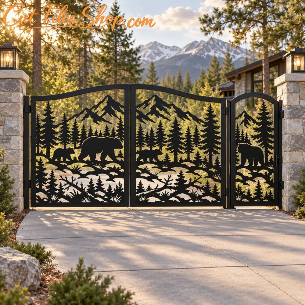 Bear gate SVG cutting file for CNC plasma, laser cutting and custom metal fabrication.