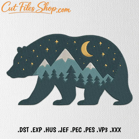 Bear silhouette with nature landscape embroidery