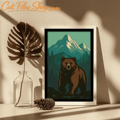 Wildlife bear layered shadow box template for Cricut and Glowforge