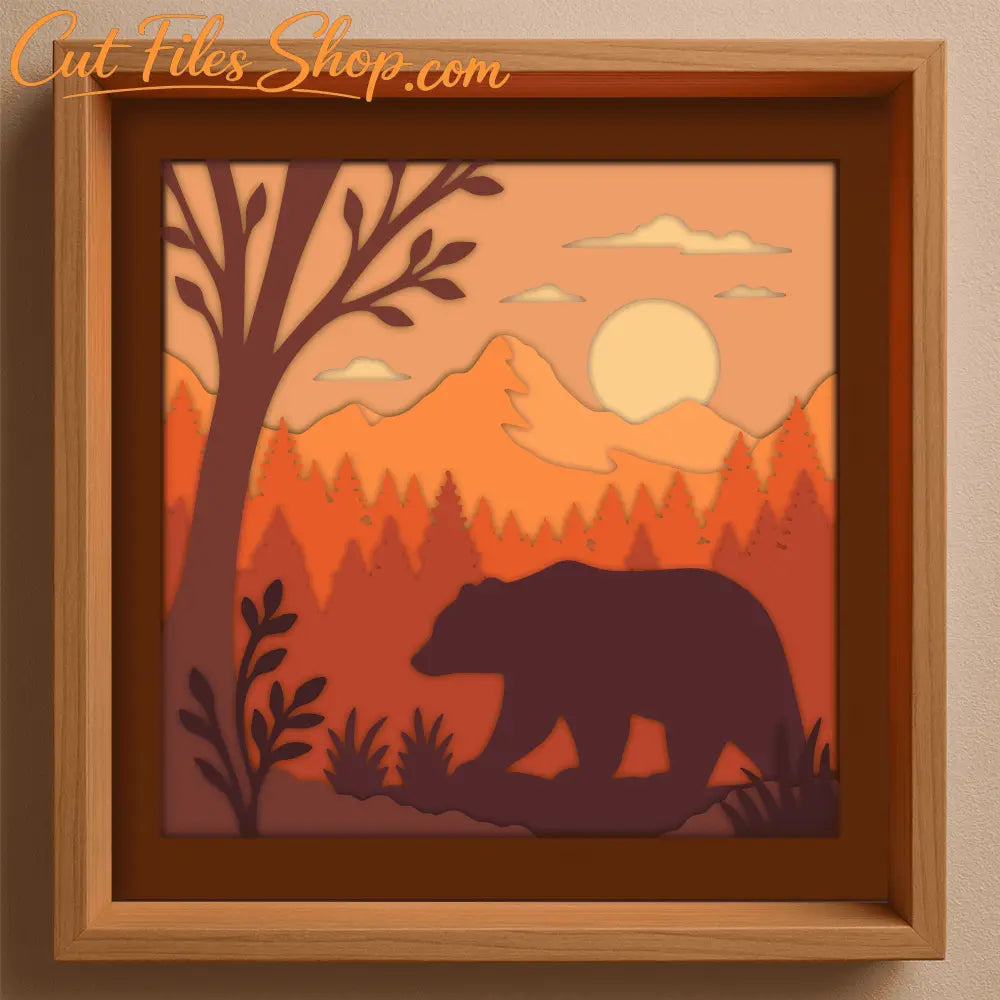 bear layered svg shadow box forest sunset design