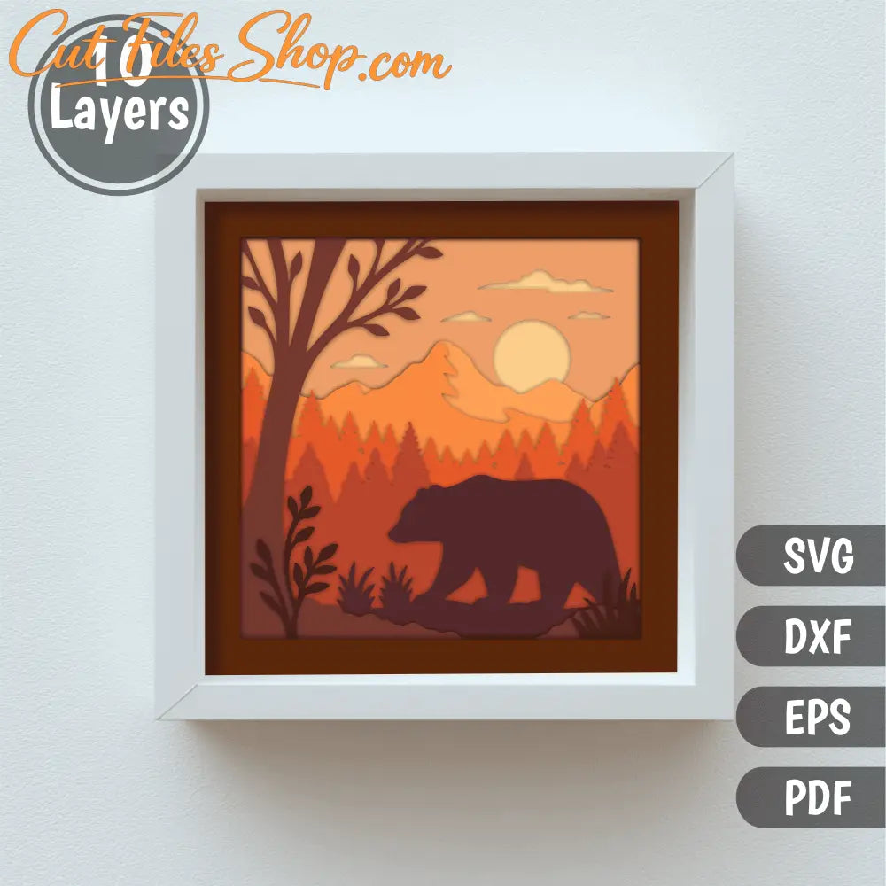 wildlife bear shadow box svg for cricut