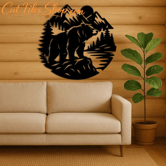 Bear in forest SVG DXF for plasma and Glowforge