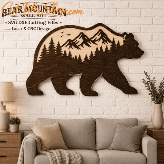bear mountain svg dxf laser cut wooden wall art design