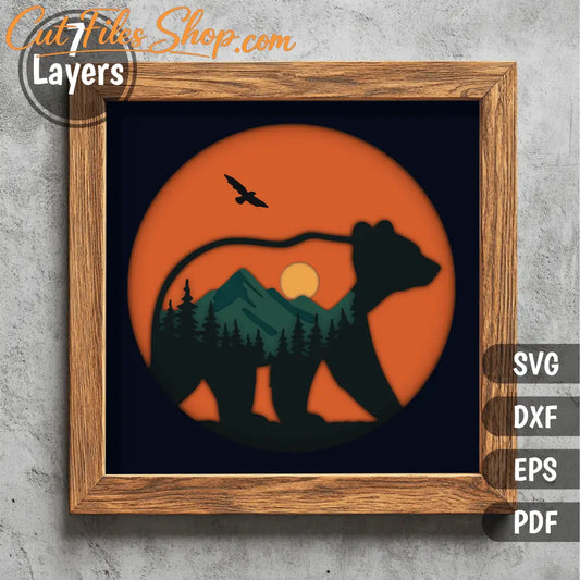 bear layered svg shadow box nature design