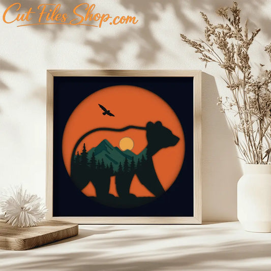 bear shadow box svg for cricut cutting machine