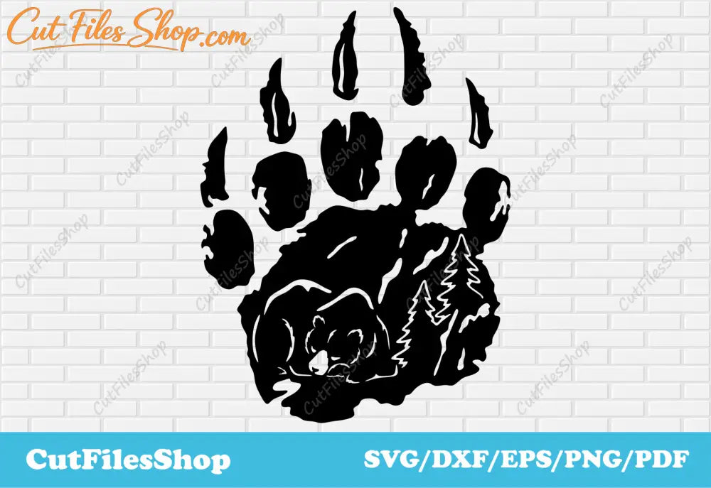 Bear paw dxf for plasma cutting, animals paw svg files, dxf bear for laser, landscape dxf, decor making dxf - Cut Files Shop