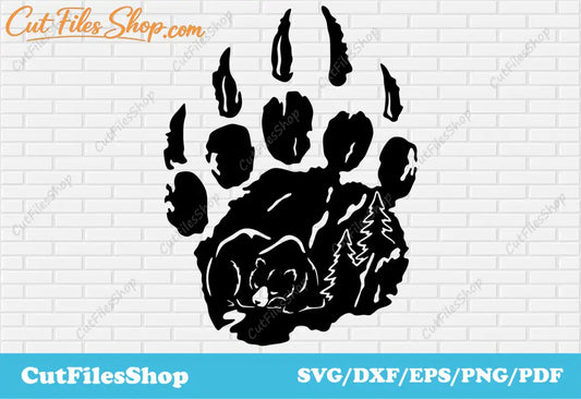 Bear paw dxf for plasma cutting, animals paw svg files, dxf bear for laser, landscape dxf, decor making dxf - Cut Files Shop
