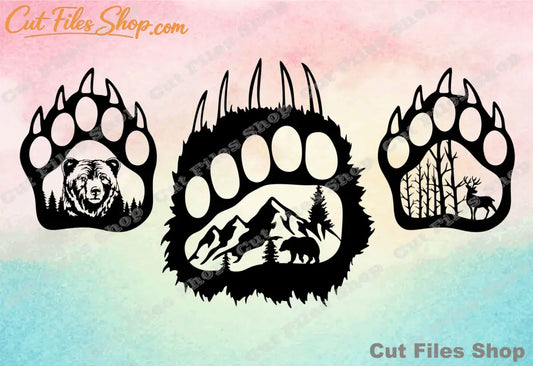 Bear paw svg, bear cut file, wild animal wall art, cnc dxf file, laser cut wall art - Cut Files Shop