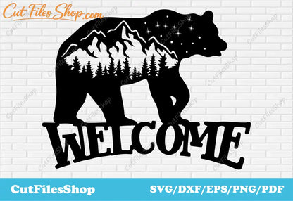 Wildlife bear welcome DXF artwork SVG PNG for Silhouette, xTool and CNC