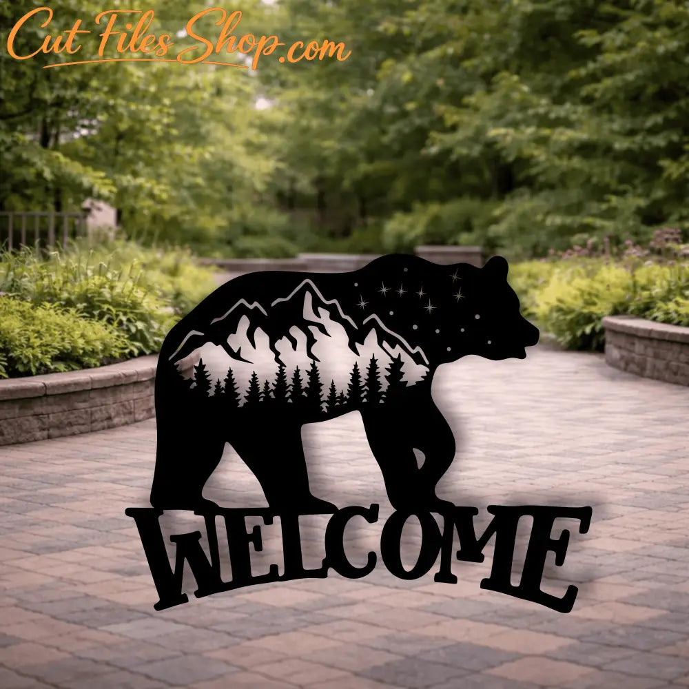 Bear welcome sign design SVG DXF for xTool, Silhouette and laser projects