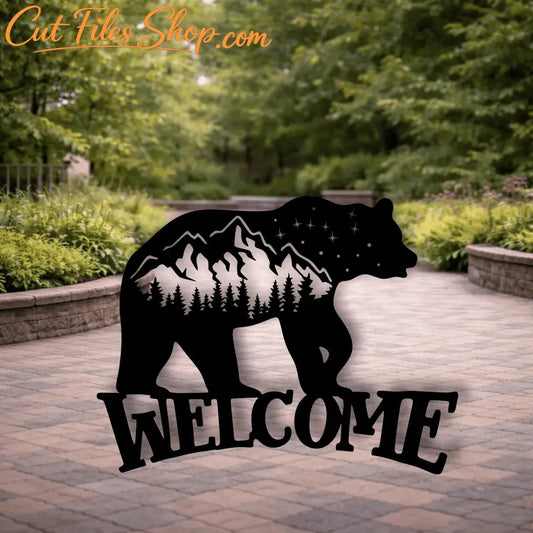 Bear welcome sign design SVG DXF for xTool, Silhouette and laser projects