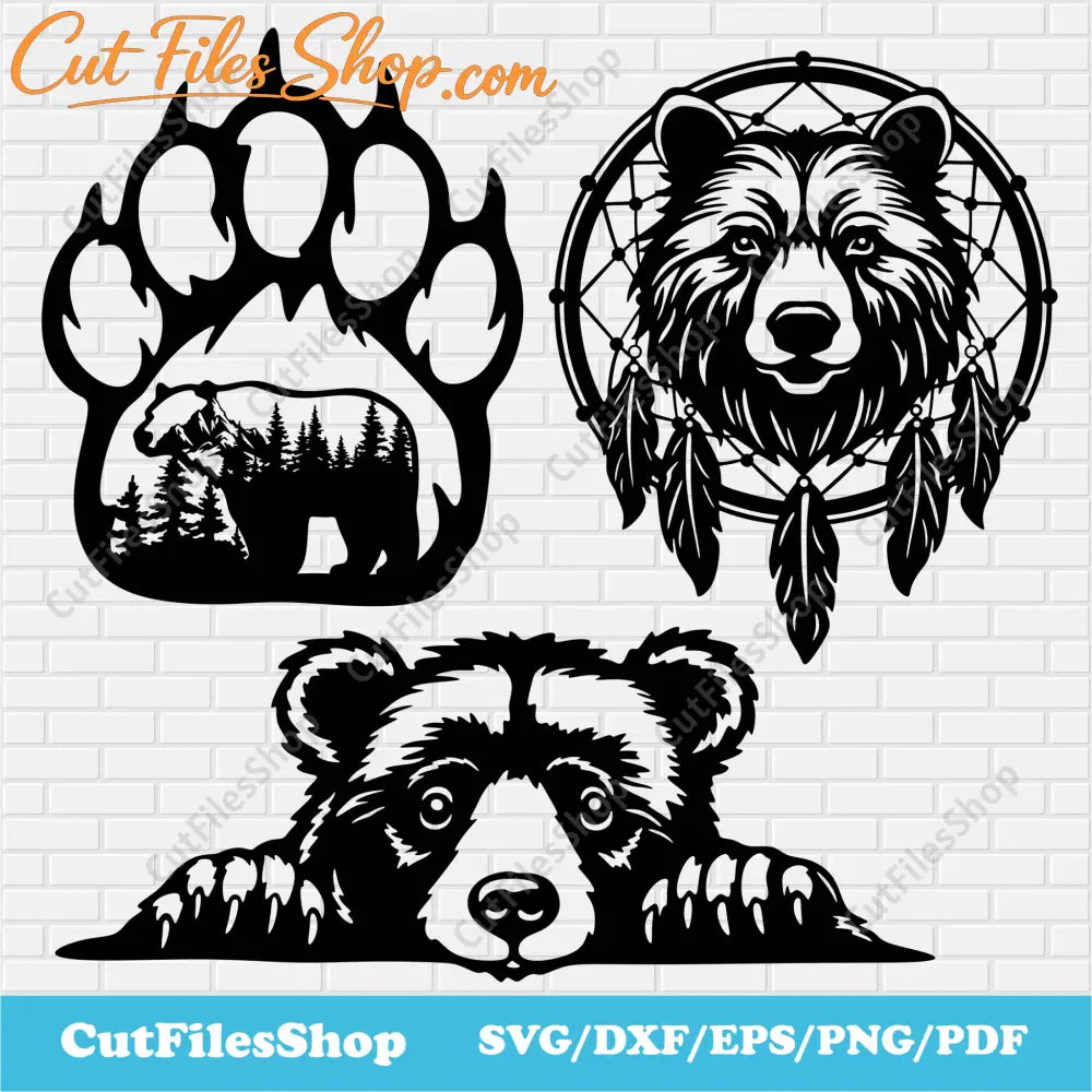 Bears Dxf for Laser and Plasma Cutting, Bear Svg for Cricut / Silhouette, Sublimation Designs, Vinyl Cutting, T - shirt Design - Cut Files Shop