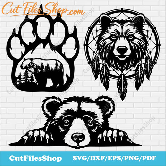 Bears Dxf for Laser and Plasma Cutting, Bear Svg for Cricut / Silhouette, Sublimation Designs, Vinyl Cutting, T - shirt Design - Cut Files Shop