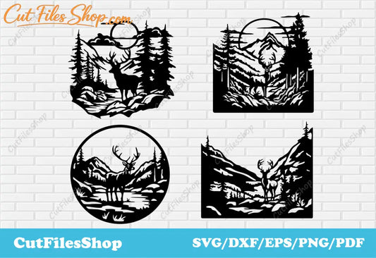 Beautiful Deer scenes for Cnc Laser and Plasma cutting, Svg deer for Cricut, Silhouette, Png Eps for Sublimation, T - shirt design - Cut Files Shop