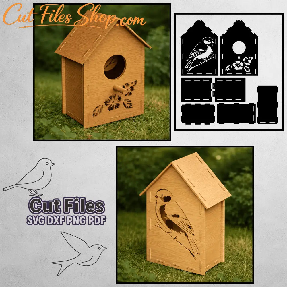 Wooden bird feeder laser cut file designed for 4mm plywood