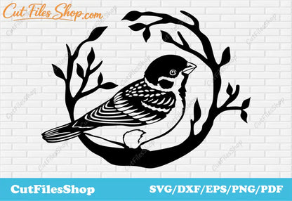 Bird vector images, bird scene dxf, cnc wall art files, dxf for cnc machine - Cut Files Shop