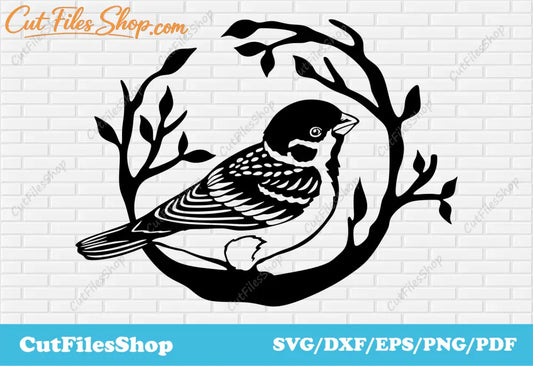 Bird vector images, bird scene dxf, cnc wall art files, dxf for cnc machine - Cut Files Shop