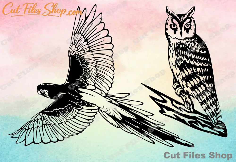 Birds cut files, owl svg, parrot macaw svg, scrapbooking clipart. dxf cutting - Cut Files Shop
