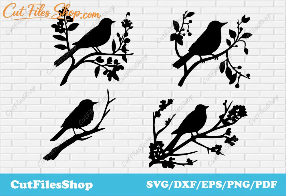 Birds on branches dxf for plasma cut, cnc cutting files for wall decor, Dxf for laser cut, svg for cricut - Cut Files Shop