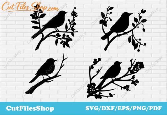 Birds on branches dxf for plasma cut, cnc cutting files for wall decor, Dxf for laser cut, svg for cricut - Cut Files Shop