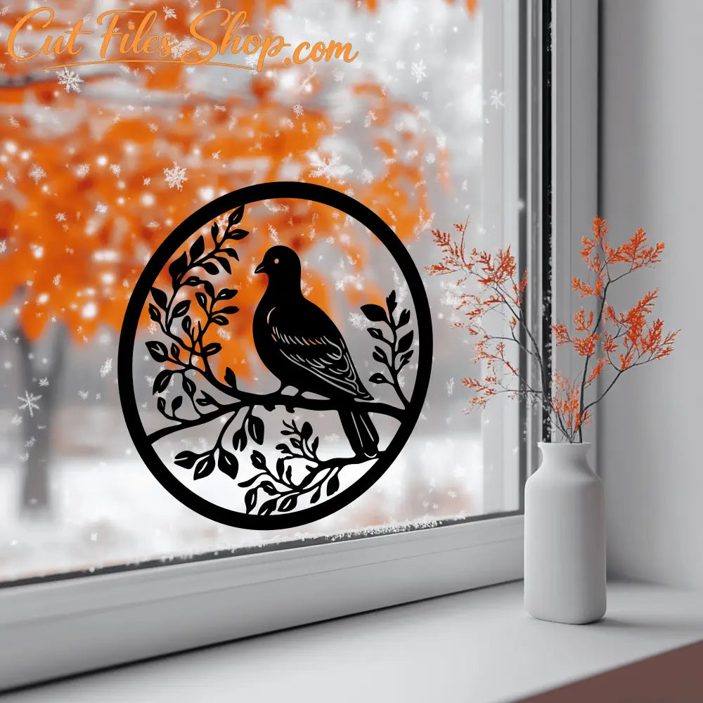 Bird Scene SVG & DXF for Cricut, Pigeon on branch Vinyl Cutting Designs