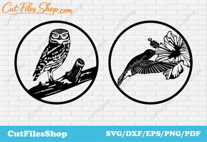 Birds svg cut files, Hummingbird svg, Owl svg, birds scenes svg, dxf files for cutting - Cut Files Shop