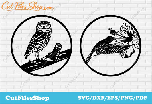 Birds svg cut files, Hummingbird svg, Owl svg, birds scenes svg, dxf files for cutting - Cut Files Shop