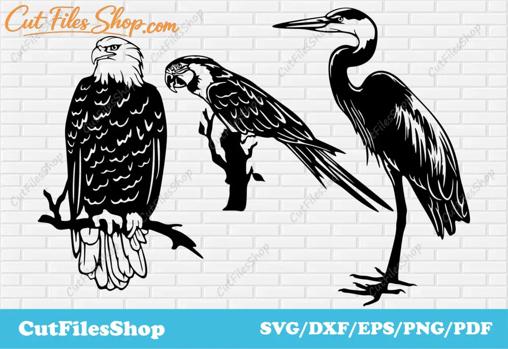 Birds svg images, dxf images for laser, dxf for plasma cut, vector for sticker making, dxf for metal decor making - Cut Files Shop