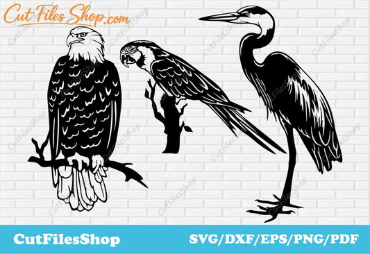 Birds svg images, dxf images for laser, dxf for plasma cut, vector for sticker making, dxf for metal decor making - Cut Files Shop