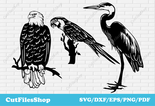 Birds svg images, dxf images for laser, dxf for plasma cut, vector for sticker making, dxf for metal decor making - Cut Files Shop