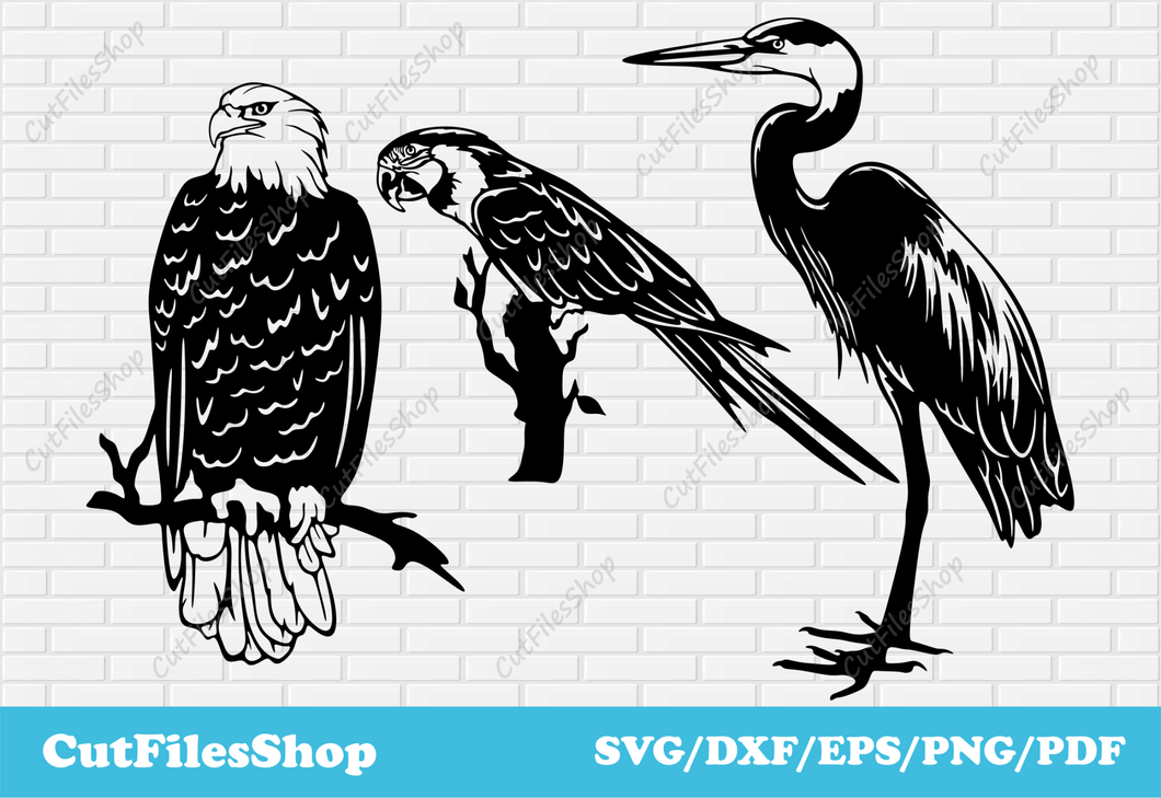 Birds svg images, dxf images for laser, dxf for plasma cut, vector for sticker making, dxf for metal decor making - Cut Files Shop