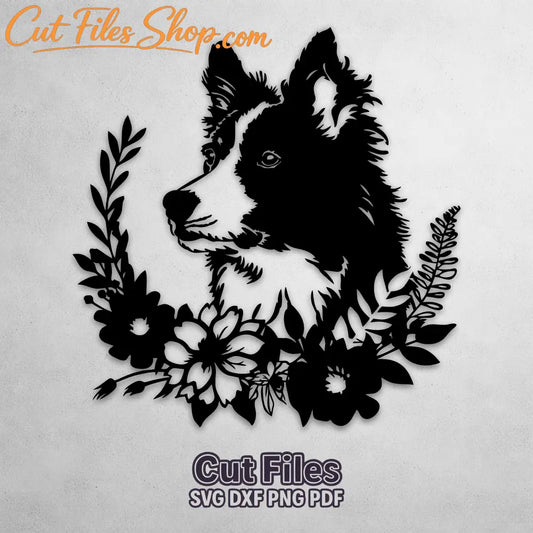 Border Collie with flowers SVG for Cricut