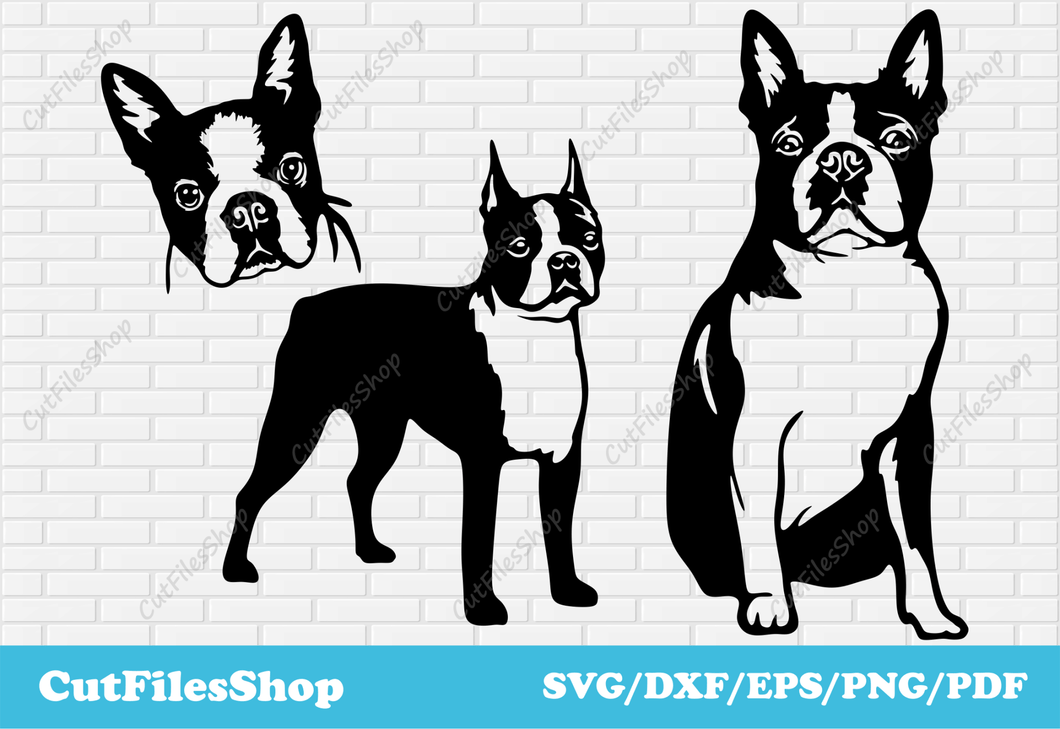 Boston Terrier svg cut files for cricut, Dxf files for laser, vector dog, svg for shirts - Cut Files Shop