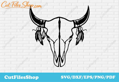 Bull skull dxf svg cut files for cricut, Laser cutting, svg for shirts, svg for laser engraving - Cut Files Shop
