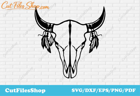 Bull skull dxf svg cut files for cricut, Laser cutting, svg for shirts, svg for laser engraving - Cut Files Shop