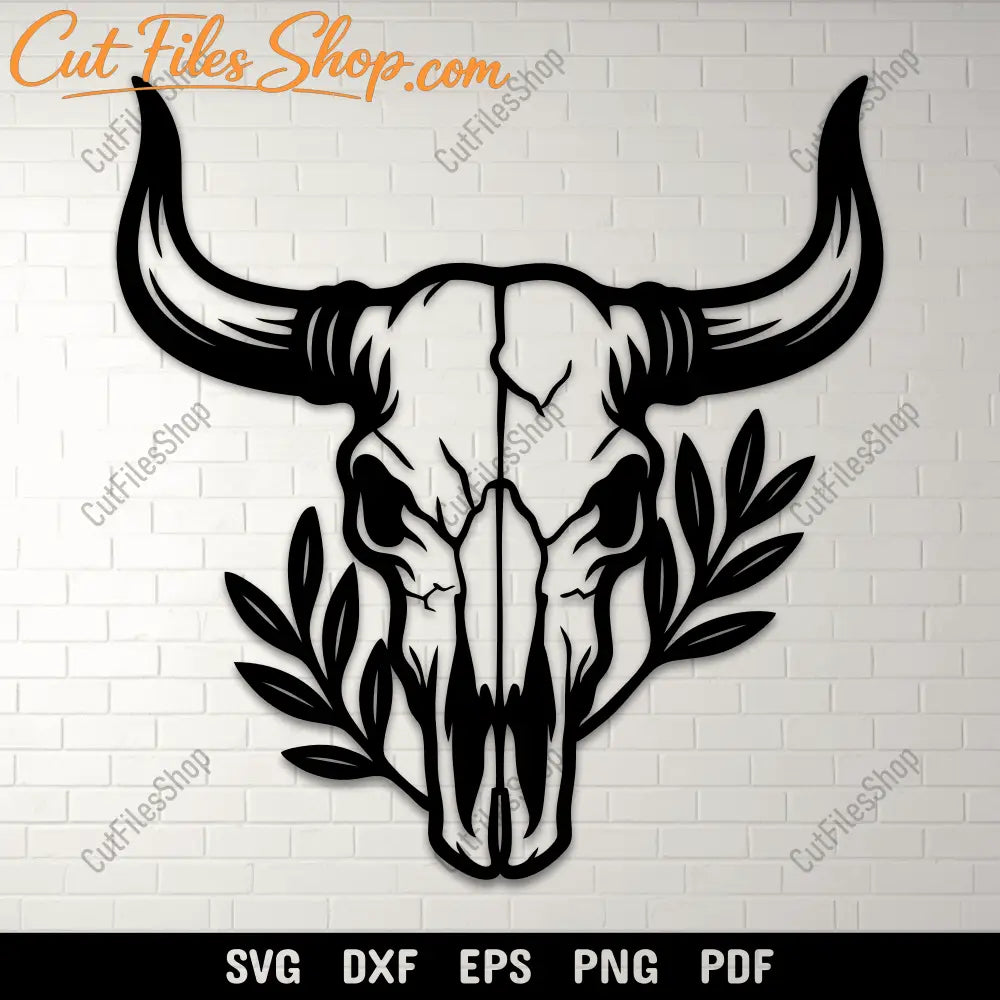 Western bull skull SVG with botanical elements